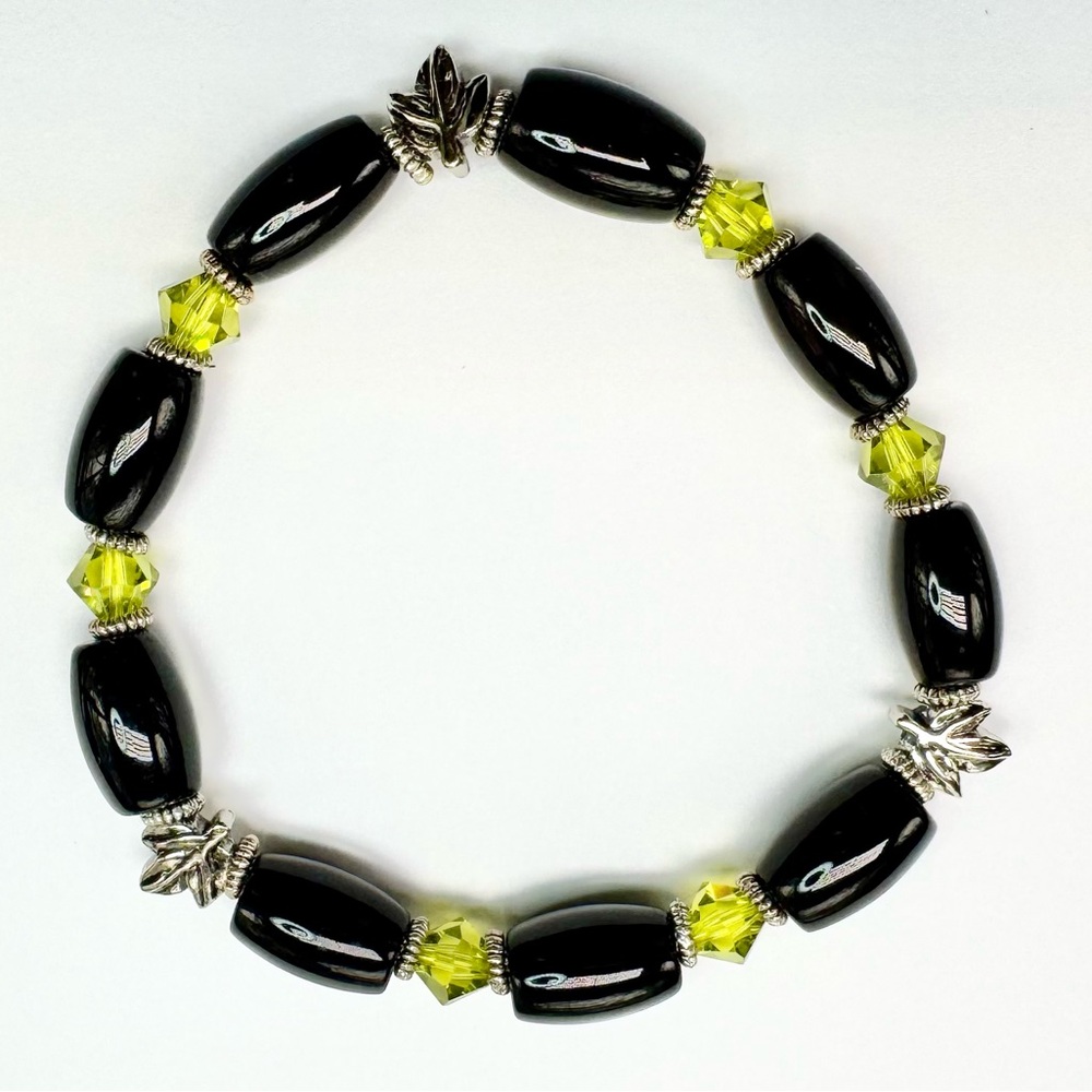 Black Onyx and Green Beaded Bracelet - ML